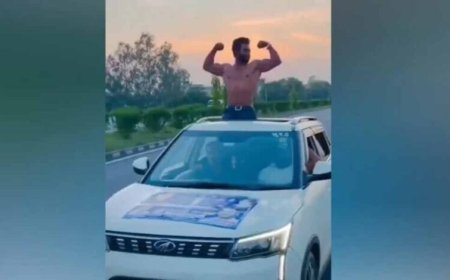 NH-9 पर सनरूफ स्टंट: युवक पर ₹21,500 का चालान