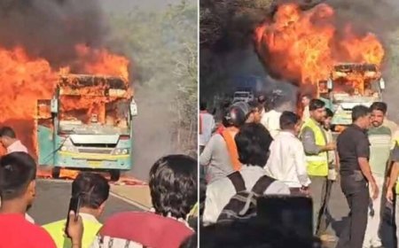 इंदौर-भोपाल हाईवे पर चलती बस में लगी भीषण आग, यात्रियों ने खिड़की से कूदकर बचाई जान