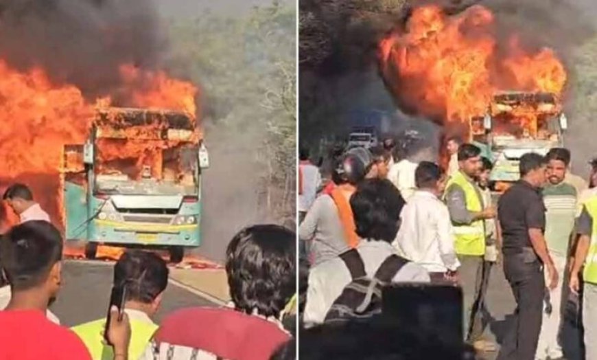इंदौर-भोपाल हाईवे पर चलती बस में लगी भीषण आग, यात्रियों ने खिड़की से कूदकर बचाई जान