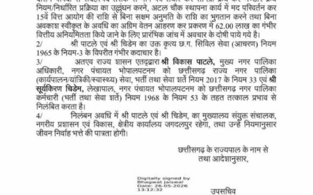 बीजापुर नगर पंचायत में 62 लाख के घोटाले का खुलासा, CMO और लेखापाल सस्पेंड