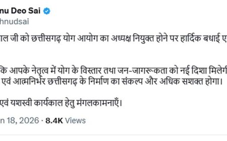मुख्यमंत्री  विष्णु देव साय ने छत्तीसगढ़ योग आयोग के नवनियुक्त अध्यक्ष  संजय अग्रवाल को दी बधाई एवं शुभकामनाएँ